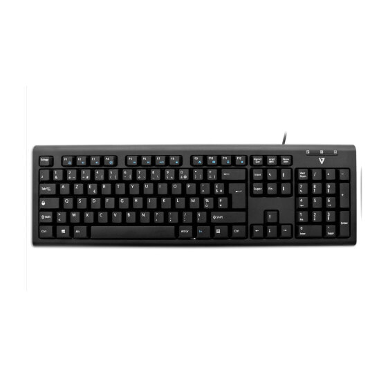 V7 USB/PS2 Wired Keyboard – FR - Full-size (100%) - Wired - USB - Mechanical - AZERTY - Black