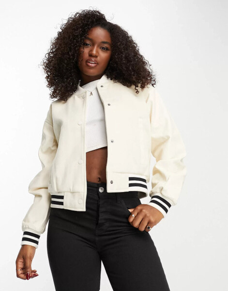 Hollister varsity bomber jacket in beige