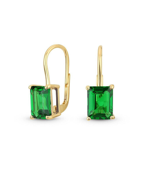 Traditional 4.50 CTW Gemstone Emerald Cut Drop Earrings For Women Hinge Lever Back Yellow Gold Plated .925 Sterling Silver