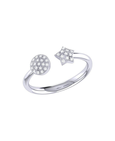 Full Moon Star Design Sterling Silver Diamond Open Women Ring