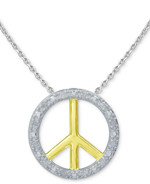 Macy's diamond Peace Sign 18" Pendant Necklace (1/10 ct. t.w.) in Sterling Silver or Sterling Silver & 14k Gold-Plate