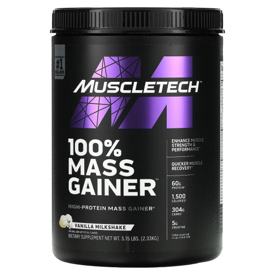 Гейнер MuscleTech 100% Mass Gainer Ванильный молочный коктейль 5.15 фунтов (2.33 кг)