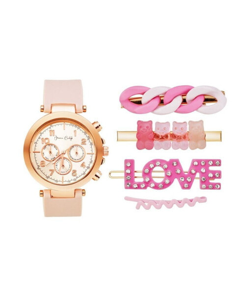 Women's Light Blush Silicone Strap Watch 38mm Gift Set, 5 Piece