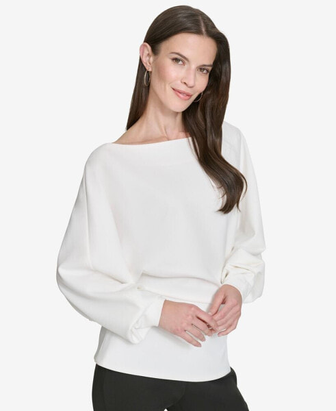 Women's Dolman-Sleeve Boat-Neck Peplum Top