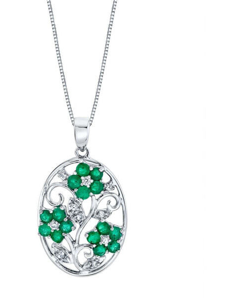 Macy's emerald (1-1/5 ct. t.w.) & Diamond (1/10 ct. t.w.) Flower 18" Pendant Necklace in Sterling Silver