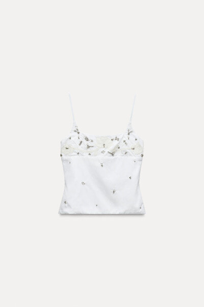 FLORAL POPLIN TOP WITH RHINESTONES