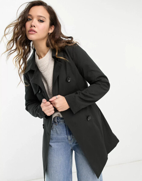 ONLY button detail short trench coat in black