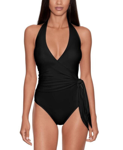 Lauren Ralph Lauren Womens Side-Tie Tummy-Control One-Piece Swimsuit (Black, 10)