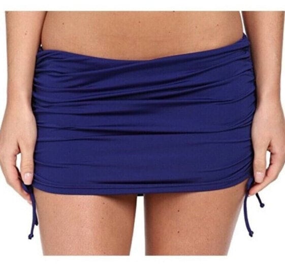 Badgley Mischka Womens Shirred Skirted Bikini Bottom Midnight Blue Size 8