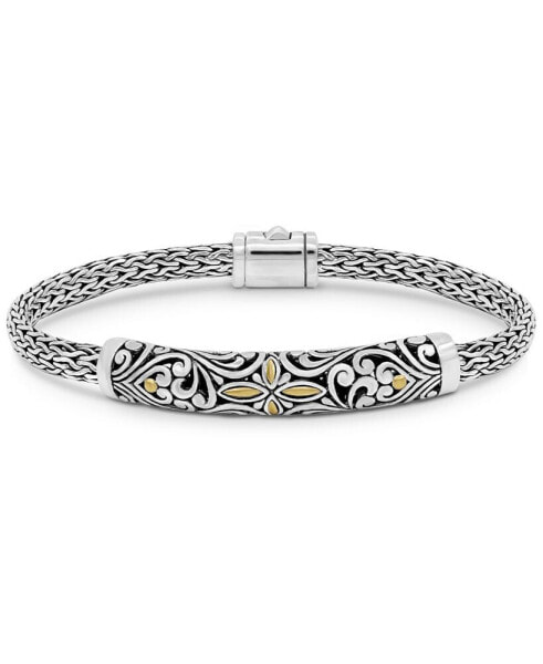 Bali Filigree with Dragon Bone Chain Bracelet in Sterling Silver and 18K Gold