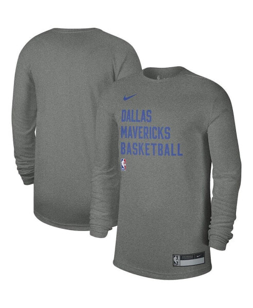 Men's and Women's Heather Gray Dallas Mavericks 2023/24 Legend On-Court Practice Long Sleeve T-shirt