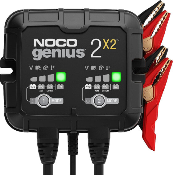 NOCO GENIUS2X2, 4A (2A/Bank) Intelligent Charger, 6V and 12V Battery Charger, Trickle Charger, and Desulfator for Car, Motorcycle, Car, Truck, Boat, Scooter, Motor home and Caravan