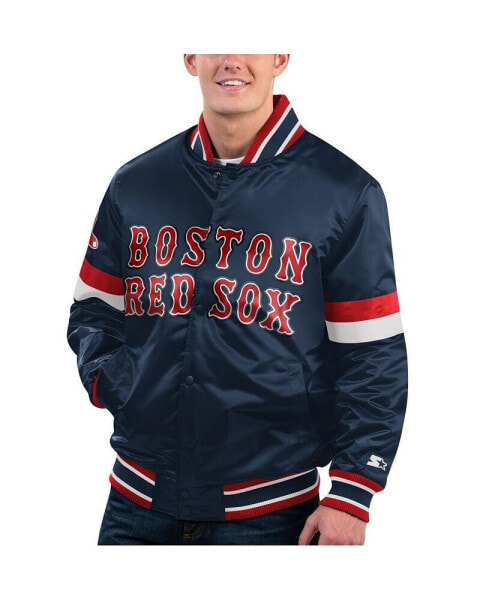 Men's Navy Distressed Boston Red Sox Home Game Satin Full-Snap Varsity Jacket
