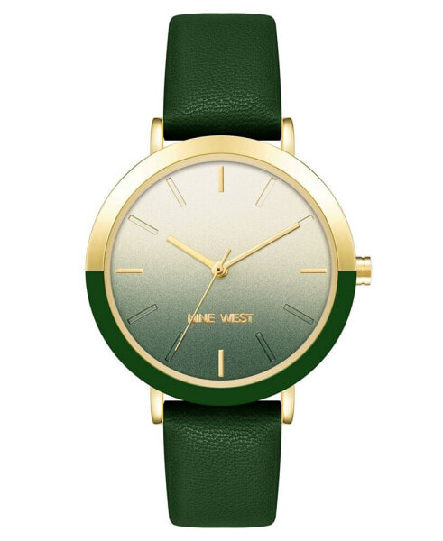 Women's Quartz Green Faux Leather Band Watch, 36mm