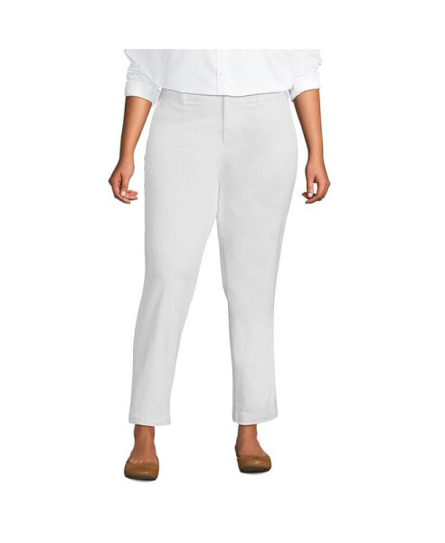 Plus Size Mid Rise Classic Straight Leg Chino Ankle Pants