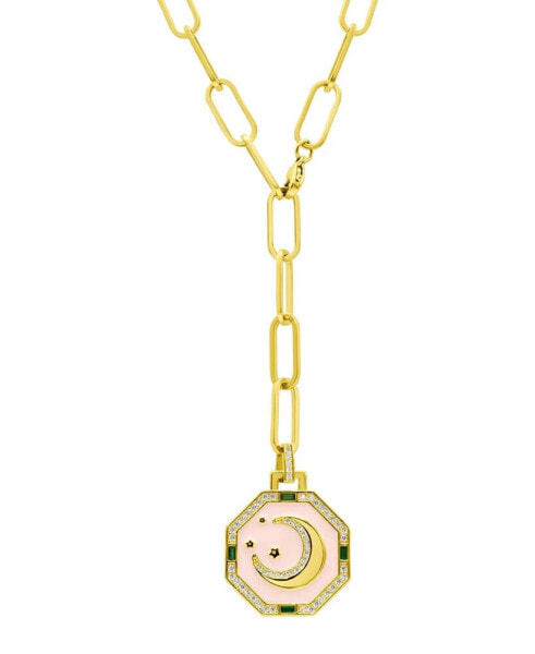 14K Gold-Plated Adjustable Paperclip Moon Tablet Octagon Necklace