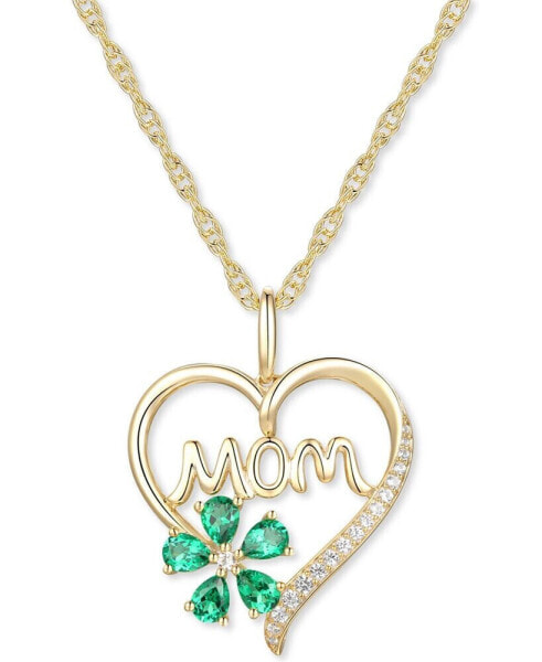 Macy's lab-Created Emerald (5/8 ct. t.w.) & Lab-Created White Sapphire (1/10 ct. t.w.) Mom 18" Pendant Necklace in 10k Gold