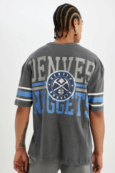 DeFactoFit NBA Denver Nuggets Oversize Fit Bisiklet Yaka Ağır Kumaş Kısa Kollu Tişört B9903AX24SM