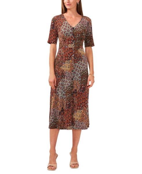 Women's Printed Button-Front Midi Dress