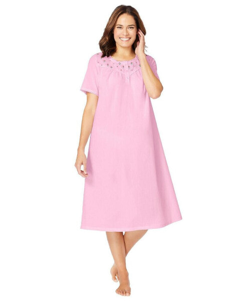 Plus Size Short-Sleeve Embroidered Woven Gown