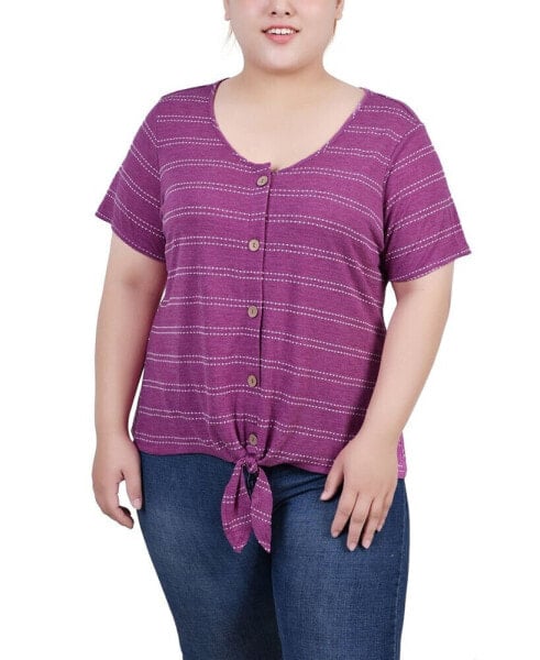 Plus Size Short Sleeve Tie Front Top