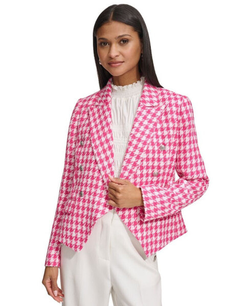 Women's Houndstooth Tweed Single-Button Blazer