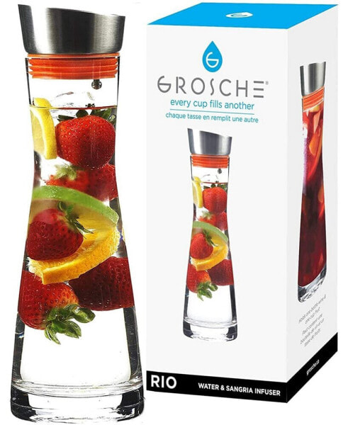 Rio Glass Infusion Water Pitcher and Sangria Maker Carafe with Stainless Steel Smart Filter Lid, 34 fl oz