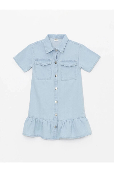 Kısa Kollu Kız Çocuk Jean Gömlek Elbise