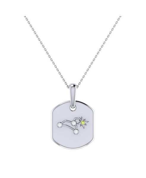 Leo Lion Design Sterling Silver Peridot Stone Diamond Tag Pendant Necklace