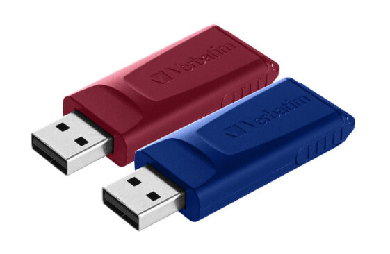 Verbatim Slider - USB Drive - 2x32 GB - Blue/Red - 32 GB - USB Type-A - 2.0 - Slide - 8 g - Blue - Red
