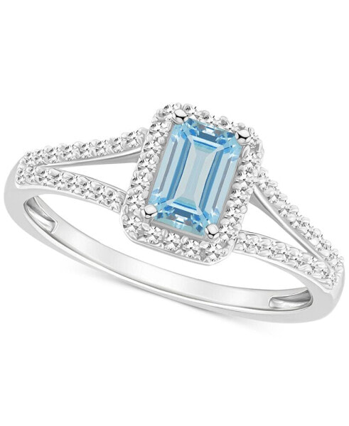 Aquamarine (1/2 ct. t.w.) & Diamond (1/4 ct. t.w.) Split Shank Ring in Sterling Silver (Also in Opal)