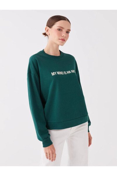 LCW Vision Bisiklet Yaka Baskılı Uzun Kollu Oversize Kadın Sweatshirt