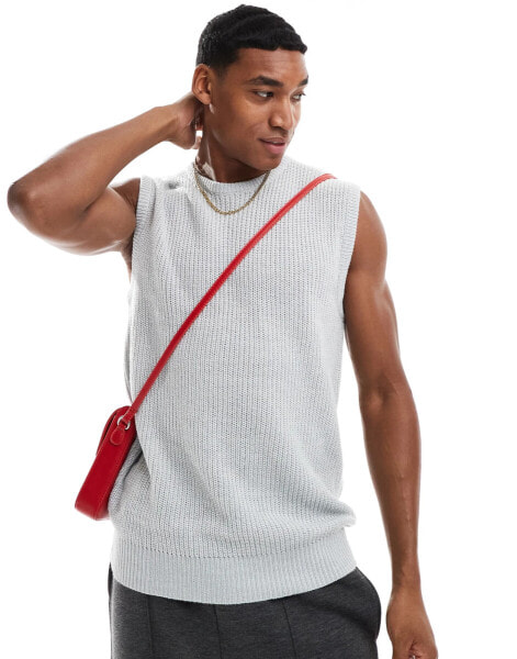 Brave Soul knitted crew neck vest in ecru marl