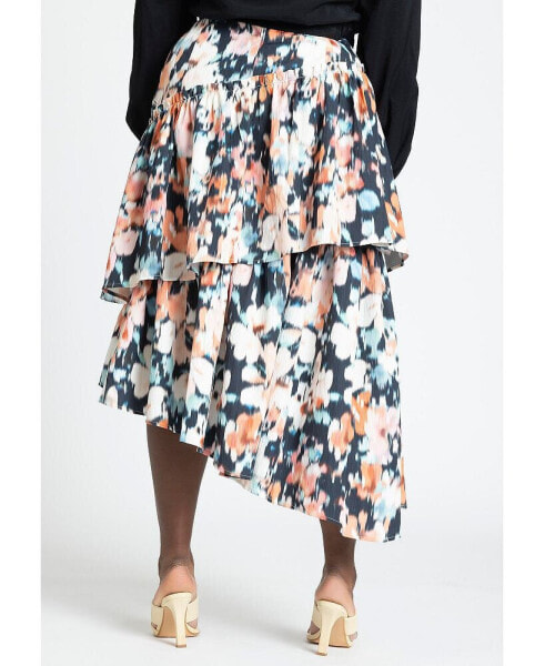 Plus Size Asym Tiered Printed Skirt