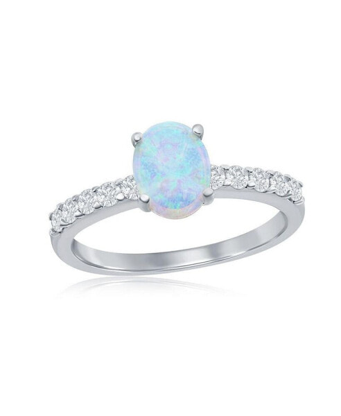 Sterling Silver Oval Opal and CZ Ring