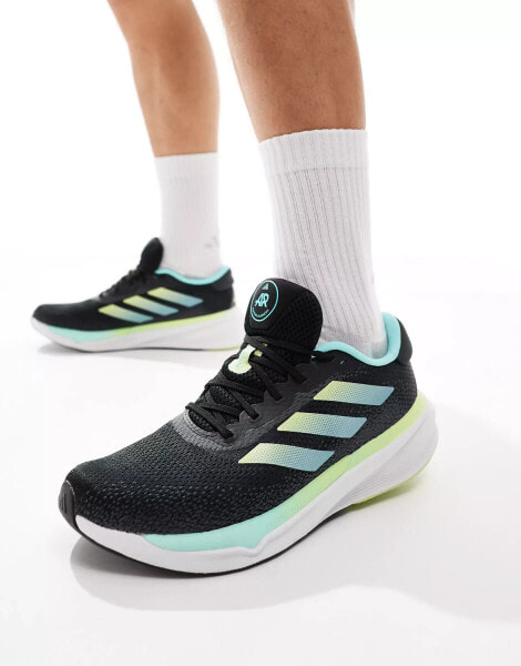 adidas Running Supernova Stride trainers in black and aqua