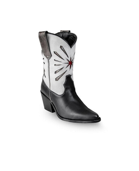 Women's Italian Western White Premium Leather Boots Fireworks by