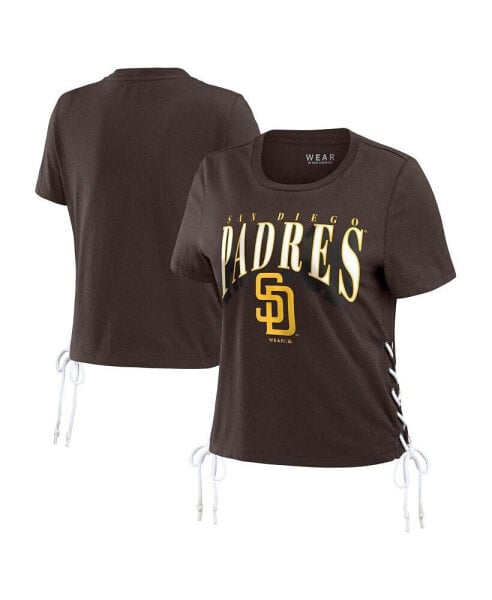 Women's Brown San Diego Padres Side Lace-Up Cropped T-shirt