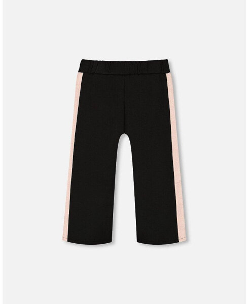 Big Girls Cropped Wide Leg Pant With Contrast Band Black