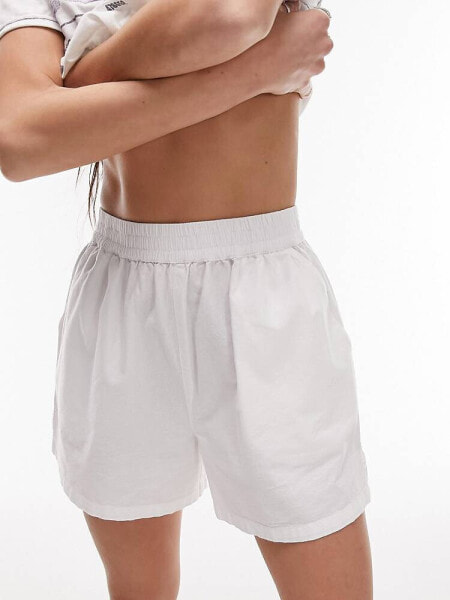 Topshop premium washed cotton pull on relaxed runner short in white