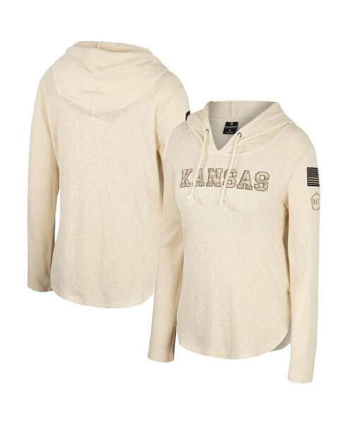 Women's Cream Kansas Jayhawks OHT Military-Inspired Appreciation Casey Raglan Long Sleeve Hoodie T-shirt