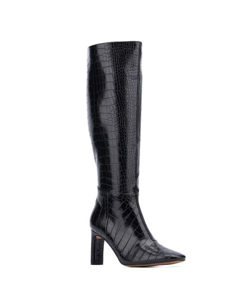 Women's Isabelle Croc Embossed Knee-High Boots Dress Boots