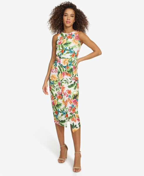 Women's Floral-Print Faux-Wrap-Skirt Dress
