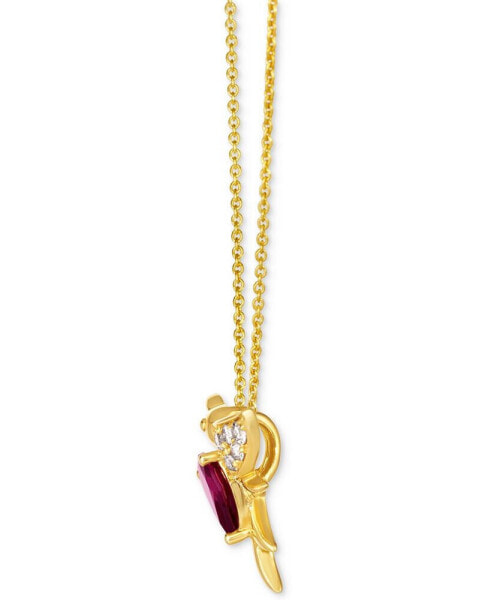 Le Vian raspberry Rhodolite (7/8 ct. t.w.) & Nude Diamond (1/6 ct. t.w.) Hummingbird Pendant Necklace in 14k Gold, 18" + 2" extender
