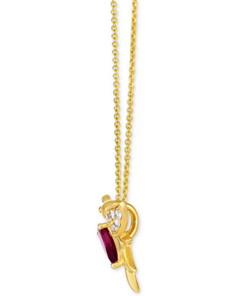 Raspberry Rhodolite (7/8 ct. t.w.) & Nude Diamond (1/6 ct. t.w.) Hummingbird Pendant Necklace in 14k Gold, 18" + 2" extender