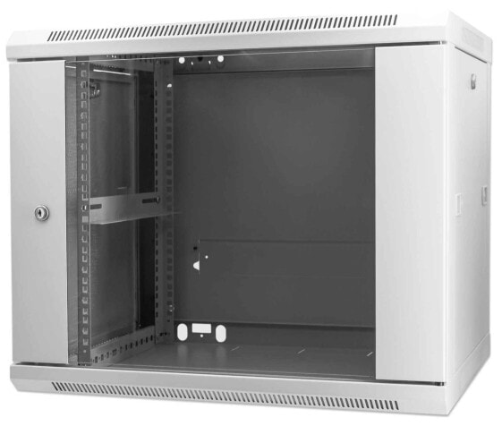 Intellinet Network Cabinet - Wall Mount (Standard) - 9U - Usable Depth 350mm/Width 540mm - Grey - Assembled - Max 60kg - Metal & Glass Door - Back Panel - Removeable Sides - Suitable also for use on desk or floor - 19",Parts for wall install (eg screws/rawl plugs) n