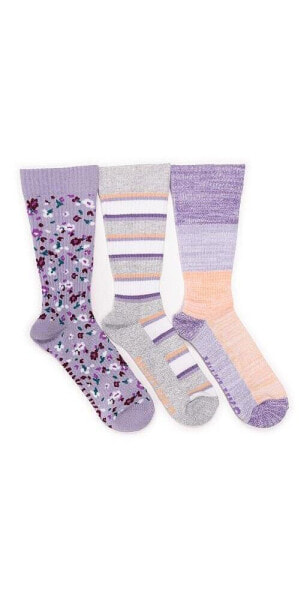 Women's 3 Pack Cotton Compression Crew Socks, Lavender, One Size