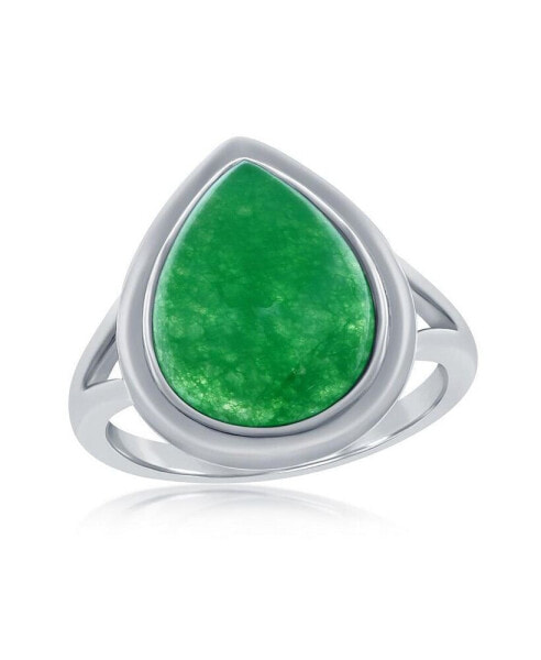 Sterling Silver, 10x14mm Pear-Shaped Jade Ring