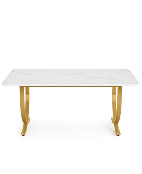 Rectangular Dining Table for 4, 63 Inches Modern Kitchen Table with Faux Marble Table Top and Metal Legs for Dining Room, Kitchen