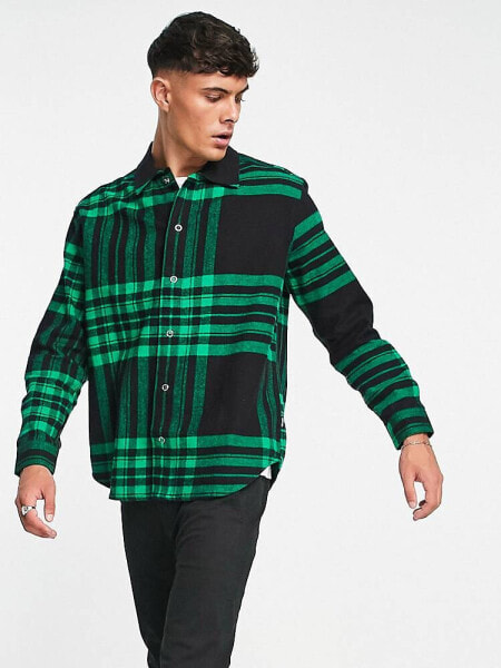 ONLY & SONS heavyweight check shirt in black and green